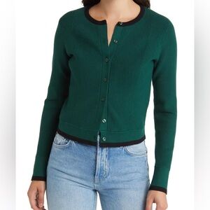 Favorite Daughter Sweetheart Rib Cardigan Size Small in Green/Black